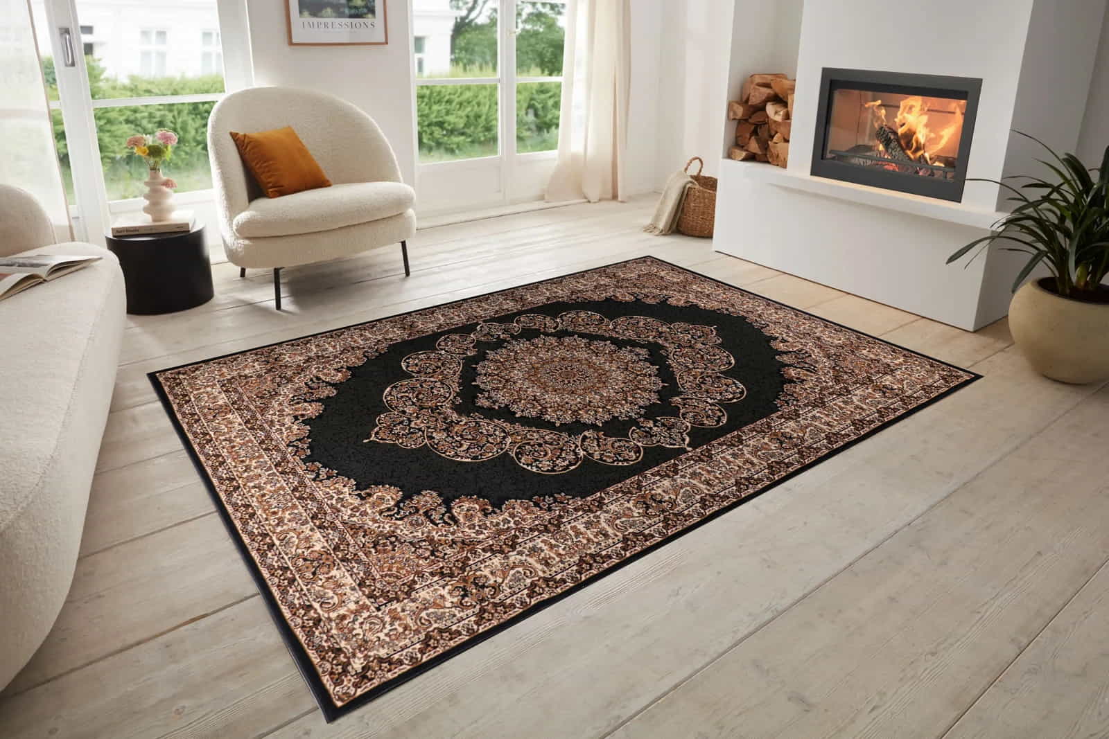 Kalite 3392B BLACK CREAM Area Rug