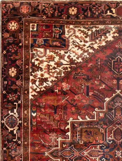 Hand-knotted Wool Rug 8x11 - Dark Red, Cream