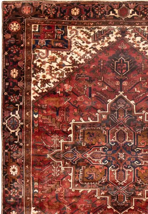 Hand-knotted Wool Rug 8x11 - Dark Red, Cream