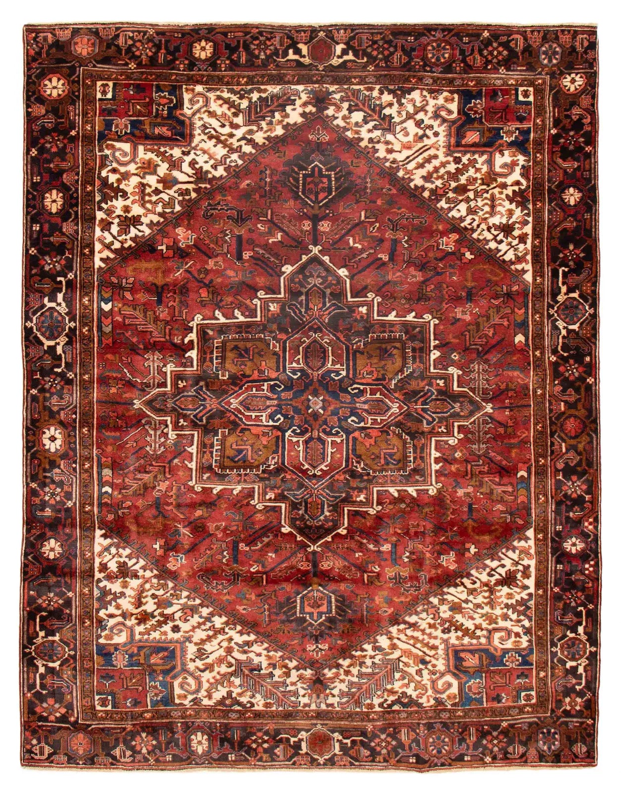 Hand-knotted Wool Rug 8x11 - Dark Red, Cream